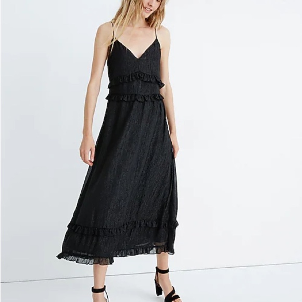 Madewell Black Shimmer Ruffle Cami Dress